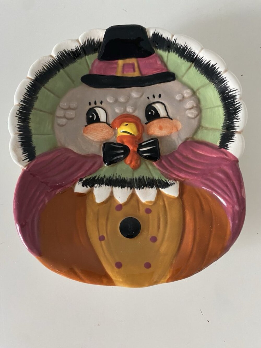 Johanna Parker Fall Thanksgiving Turkey Pilgrim Hat Ceramic Spoon Rest NEW